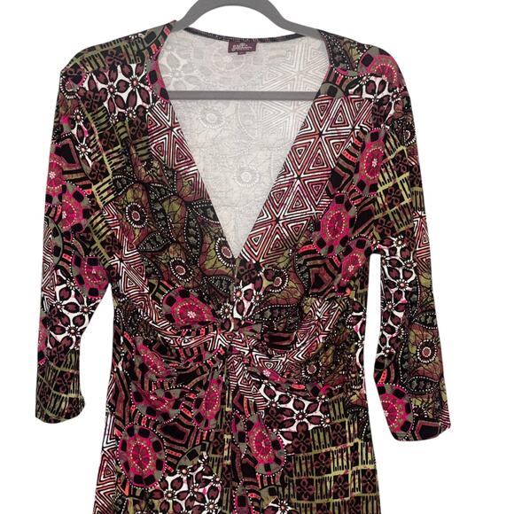 Salaam Knot Front 3/4 Sleeve Dress XL V-neck Light Flowy Fabric Rayon Spandex - Picture 2 of 11